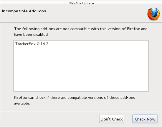 Incompatible Firefox add-on