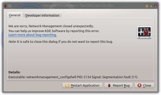 KDE application crash